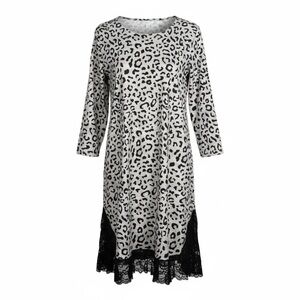 Leopard Print Swing Dress with Lace Hem | 3/4 Sleeve-Never Been Worn